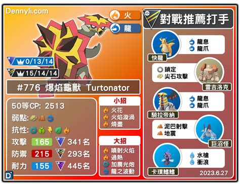 爆焰龜獸配招丹尼|【Pokemon GO】爆焰龜獸 Turtonator｜第七代火與龍系寶可夢 